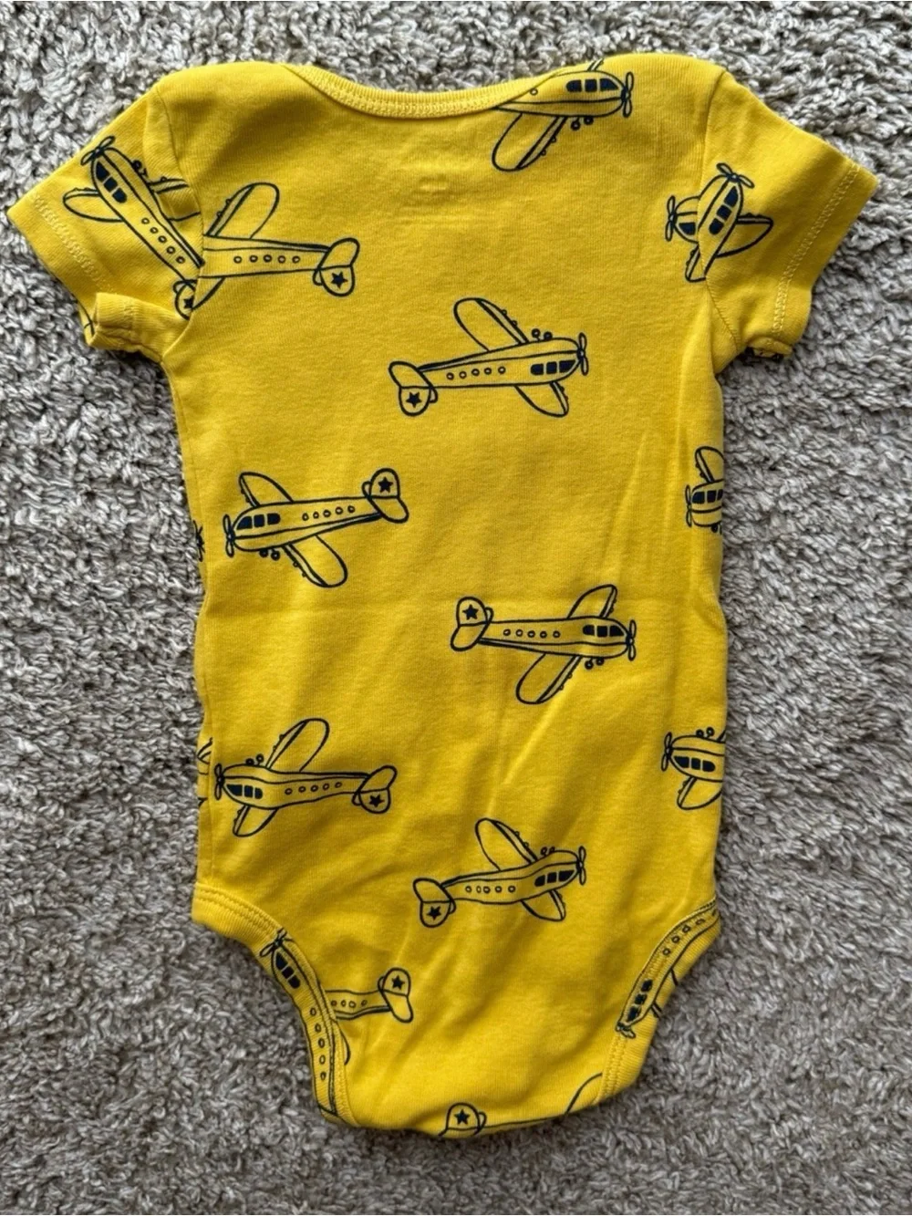 Carter’s Baby Bodysuit Yellow Airplane Print Short Sleeve Onesie 6 Months Cotton